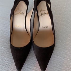 Christian loubatin brown suede sling back pumps